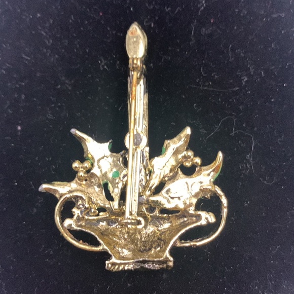 Vintage Candle Enameled Brooch Red Rhinestone Flame - Picture 5 of 5